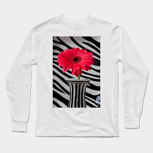 Red Mum In Striped Vase Long Sleeve T-Shirt